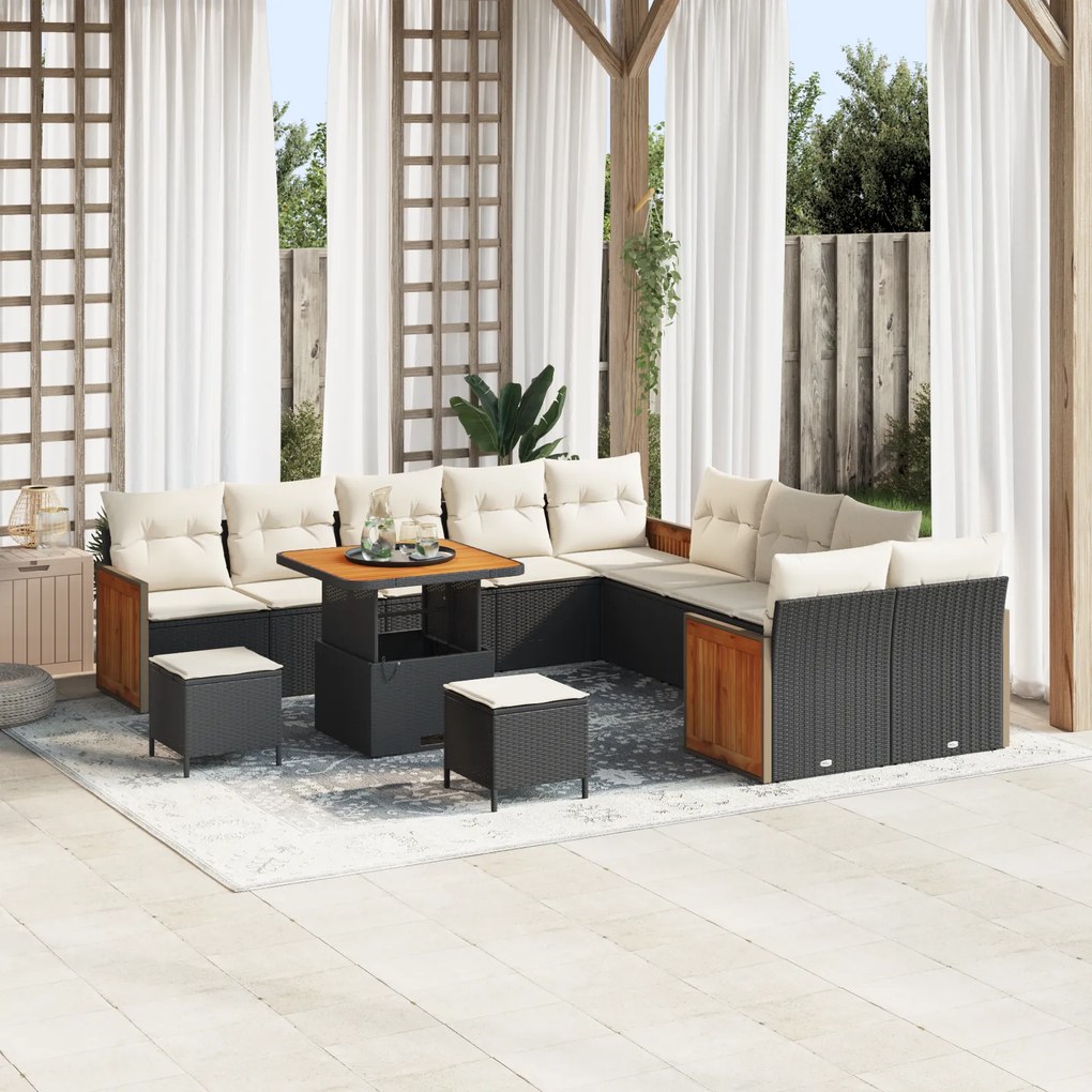 Conjunto de Sofá de Jardim vidaXL de 13 peças com Almofadas Pretas de