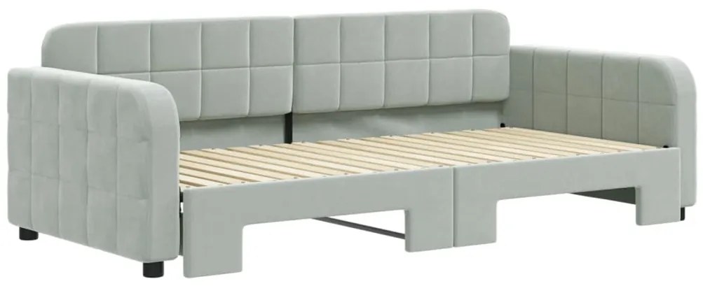 Sofá-cama com gavetão 90x190 cm veludo cinzento-claro
