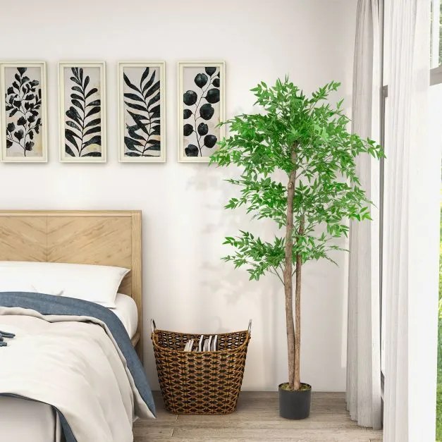 Planta artificial de 150 cm, bambu, árvore decorativa com vaso, planta decorativa de bambu verde