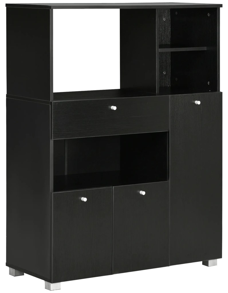 HOMCOM Aparador Auxiliar para Microondas Buffet de Cozinha com 2 Armários com Portas 1 Gaveta e Prateleiras 90x40x120 cm Preto | Aosom Portugal