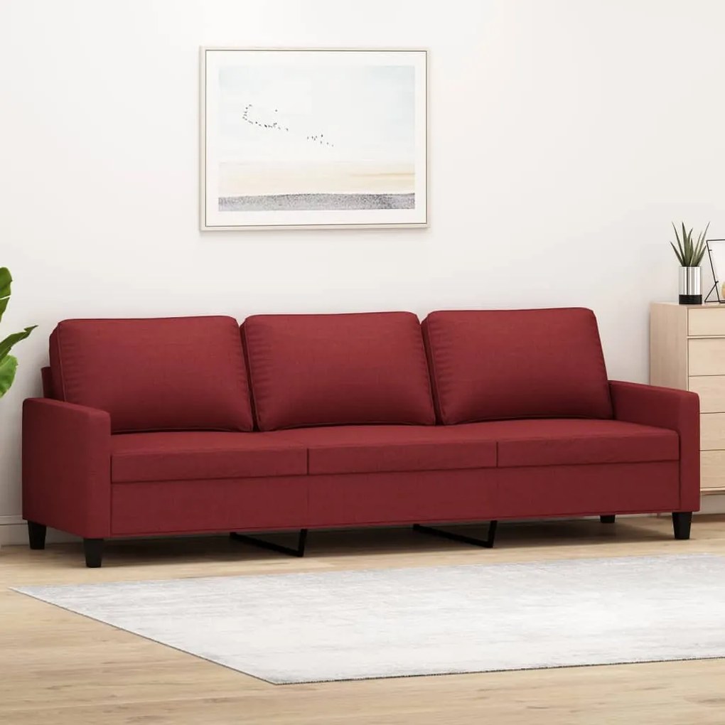 vidaXL Sofá de 3 lugares tecido 210 cm vermelho tinto