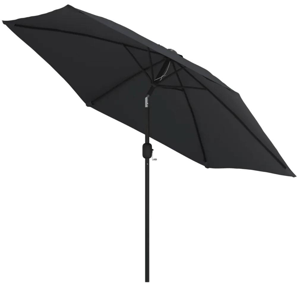 Guarda-sol exterior c/ luzes LED e poste aço 300 cm preto