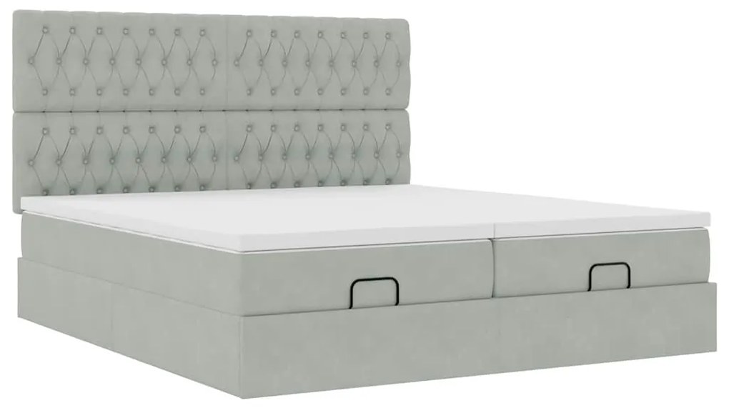 Estrutura cama otomana colchões 200x200cm veludo cinzento claro