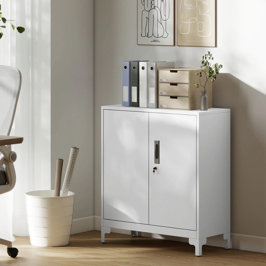 Armário de Arrumação Metálico Armário de Escritório com 2 Portas Arquivador para Escritório 80x35x91 cm Branco