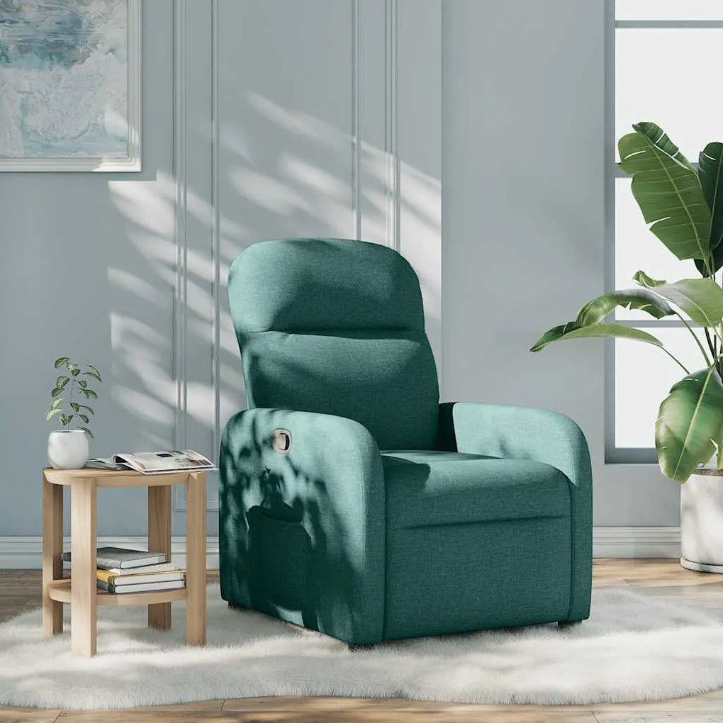 vidaXL Poltrona reclinável tecido verde-escuro