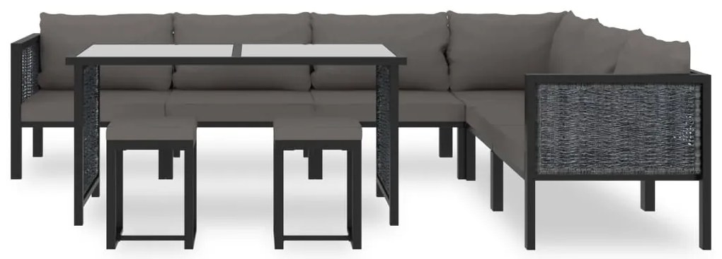 9 pcs conjunto lounge de jardim c/ almofadões vime PE antracite