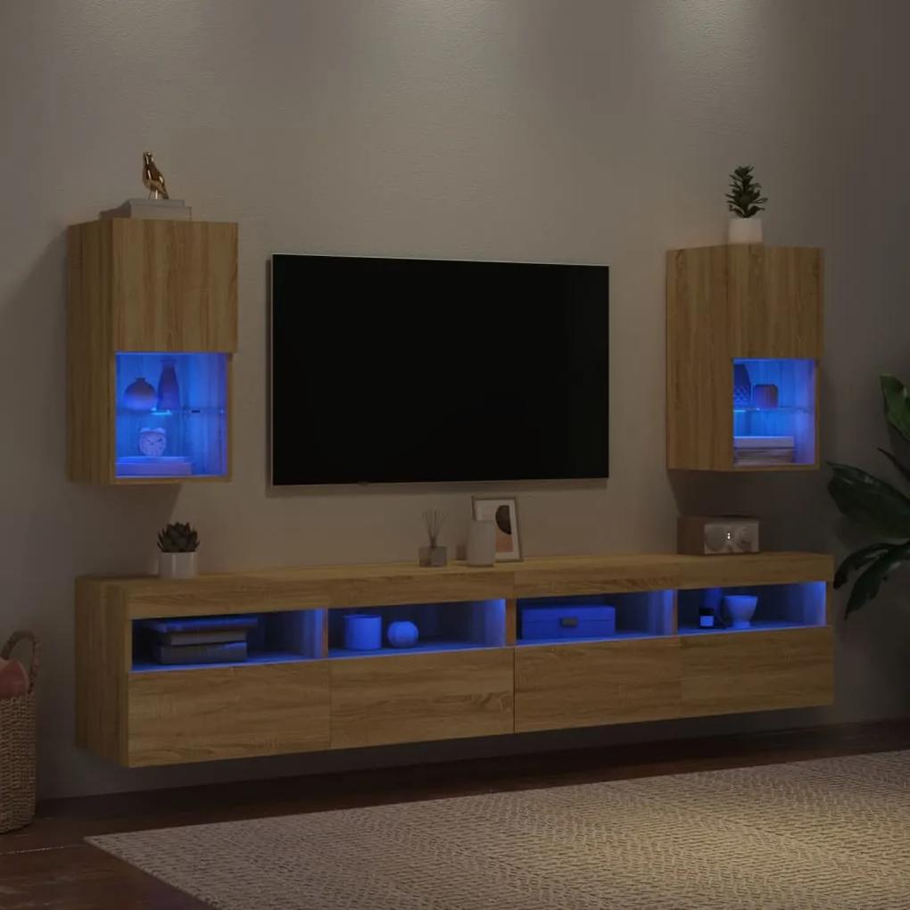 Móveis de TV com luzes LED 2 pcs 30,5x30x60 cm carvalho sonoma