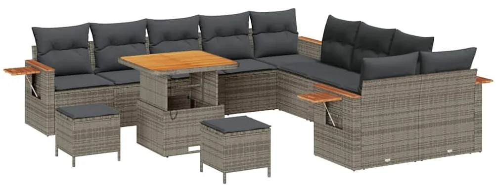 Conjunto de Sofá de Jardim vidaXL com Almofadas Cinza Rattan Poliéster
