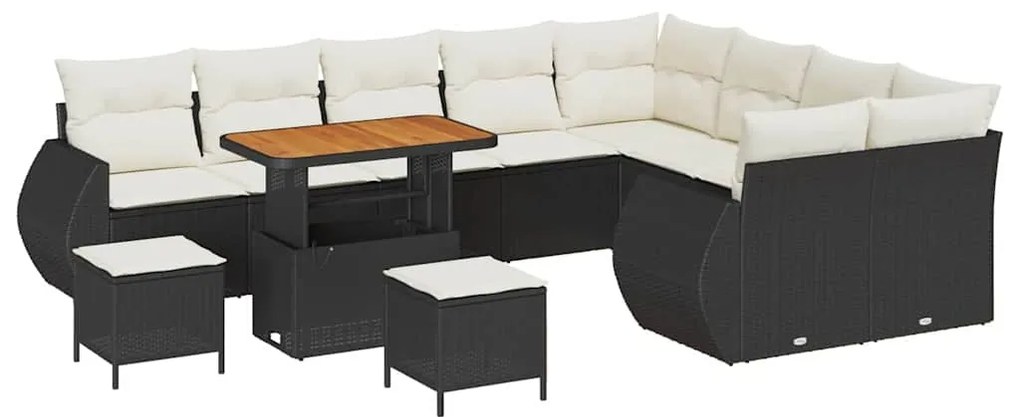 Conjunto de Sofá de Jardim com 12 Peças e Almofadas Pretas em Rattan d