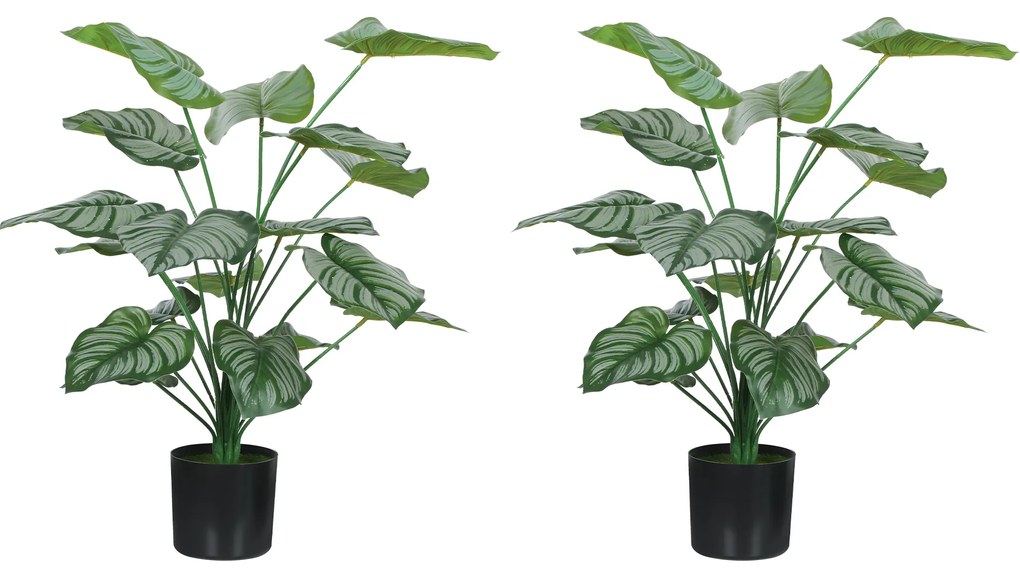 Conjunto de 2 Plantas Artificiais Decorativas 65 cm Plantas Artificiais com Vaso e Folhas para Interior Verde