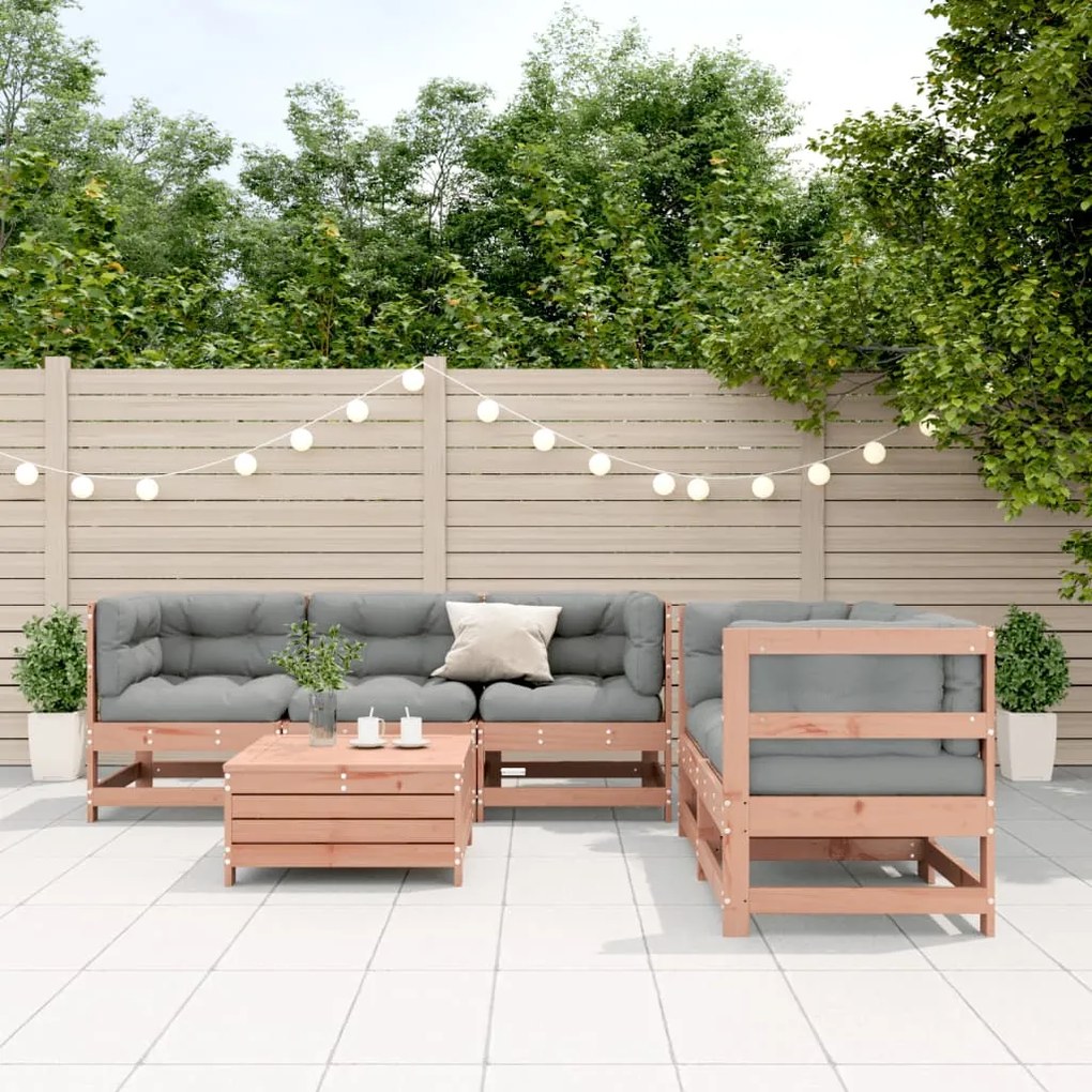 6 pcs conj. lounge jardim c/ almofadões madeira douglas maciça