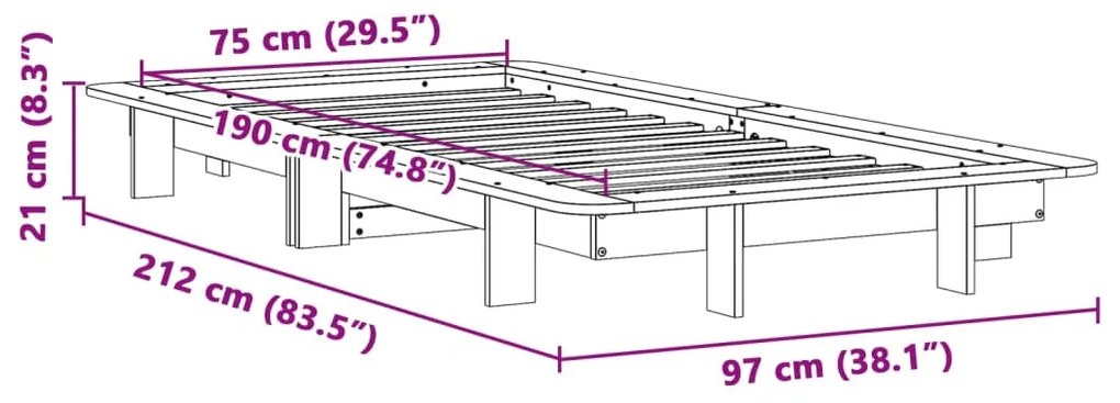 Cama sem colchão 75x190 cm madeira de pinho maciça branco