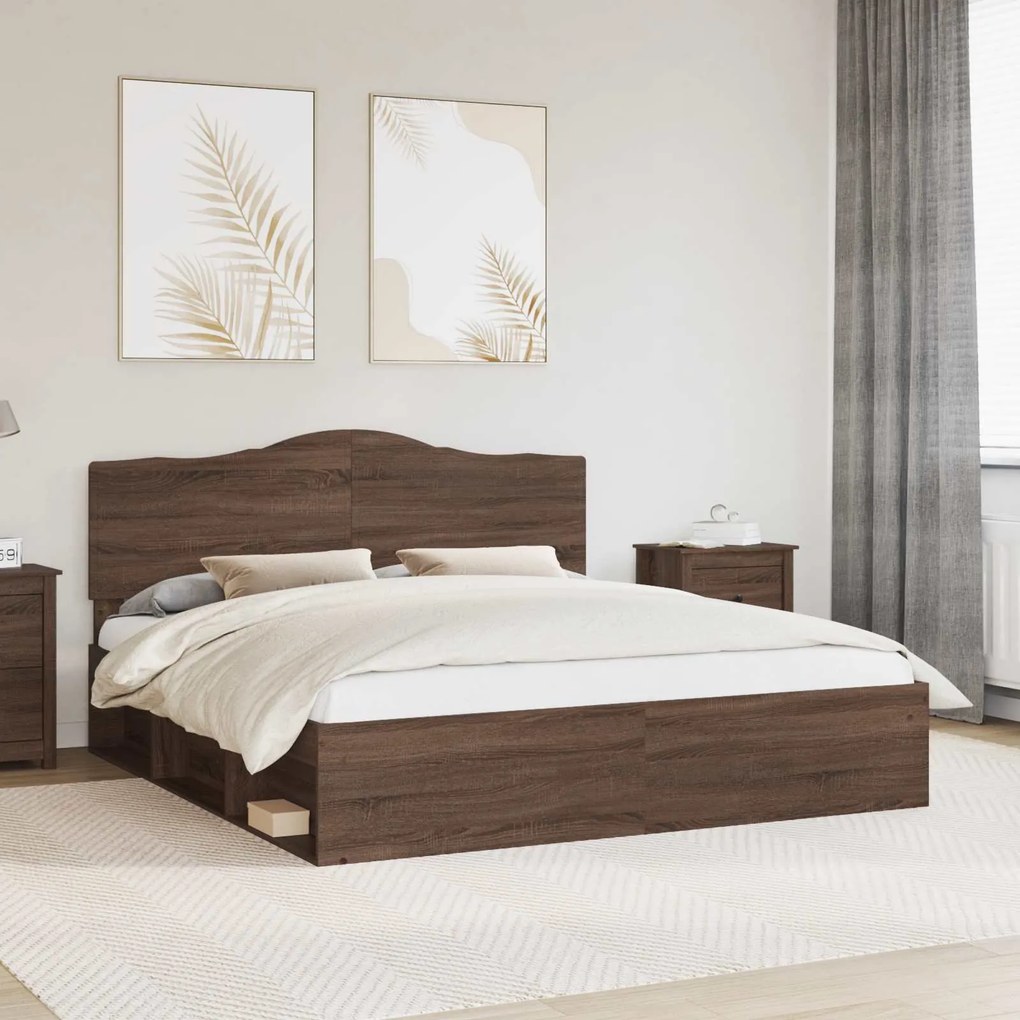 vidaXL Estrutura da Cama com cabeceira Carvalho Marrom 180 x 200 cm