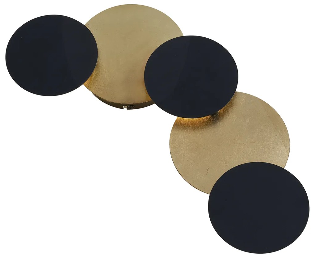 Candeeiro de Parede Moderno Preto com Dourado incl. LED 3 Níveis de Dimmerizável 5-Luzes - Sunrise 3 Moderno