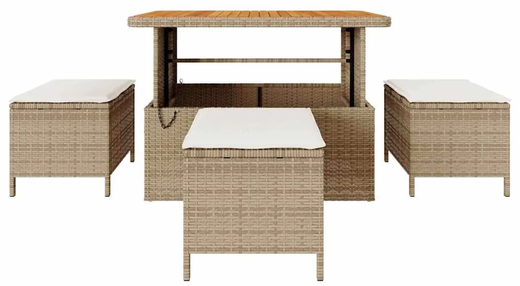 Conjunto de Jantar de Jardim em 4 Peças com Almofadas Bege em Rattan S