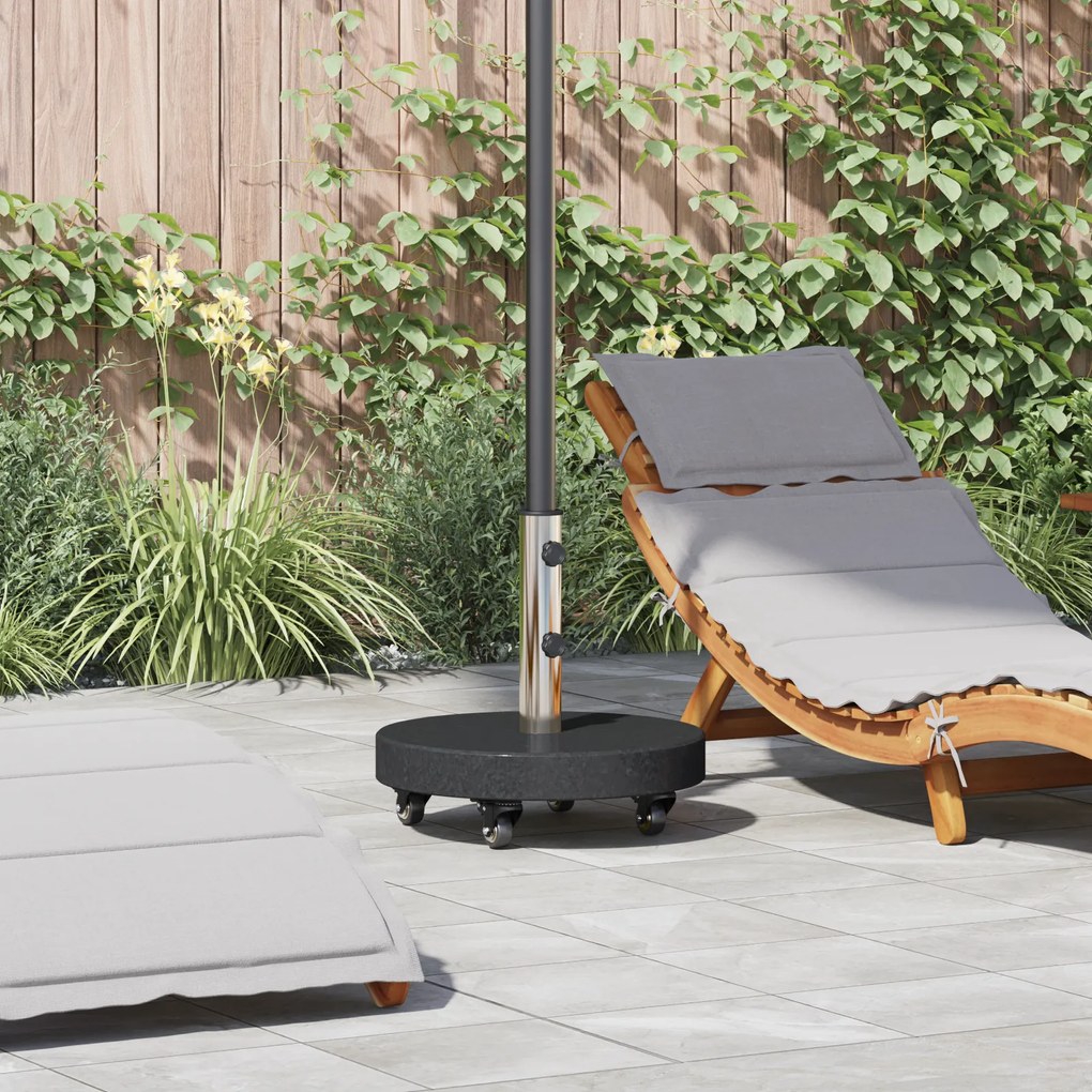 vidaXL Base de Guarda-Sol com Rodas para Postes de Ø38/48mm - Granito Preto, 30kg Redonda