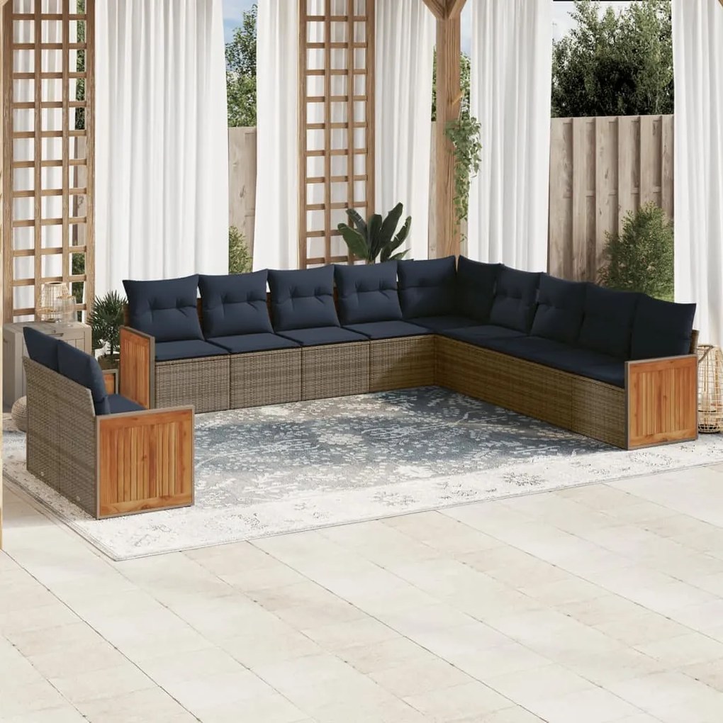 vidaXL 11 pcs conjunto sofás de jardim c/ almofadões vime PE cinzento