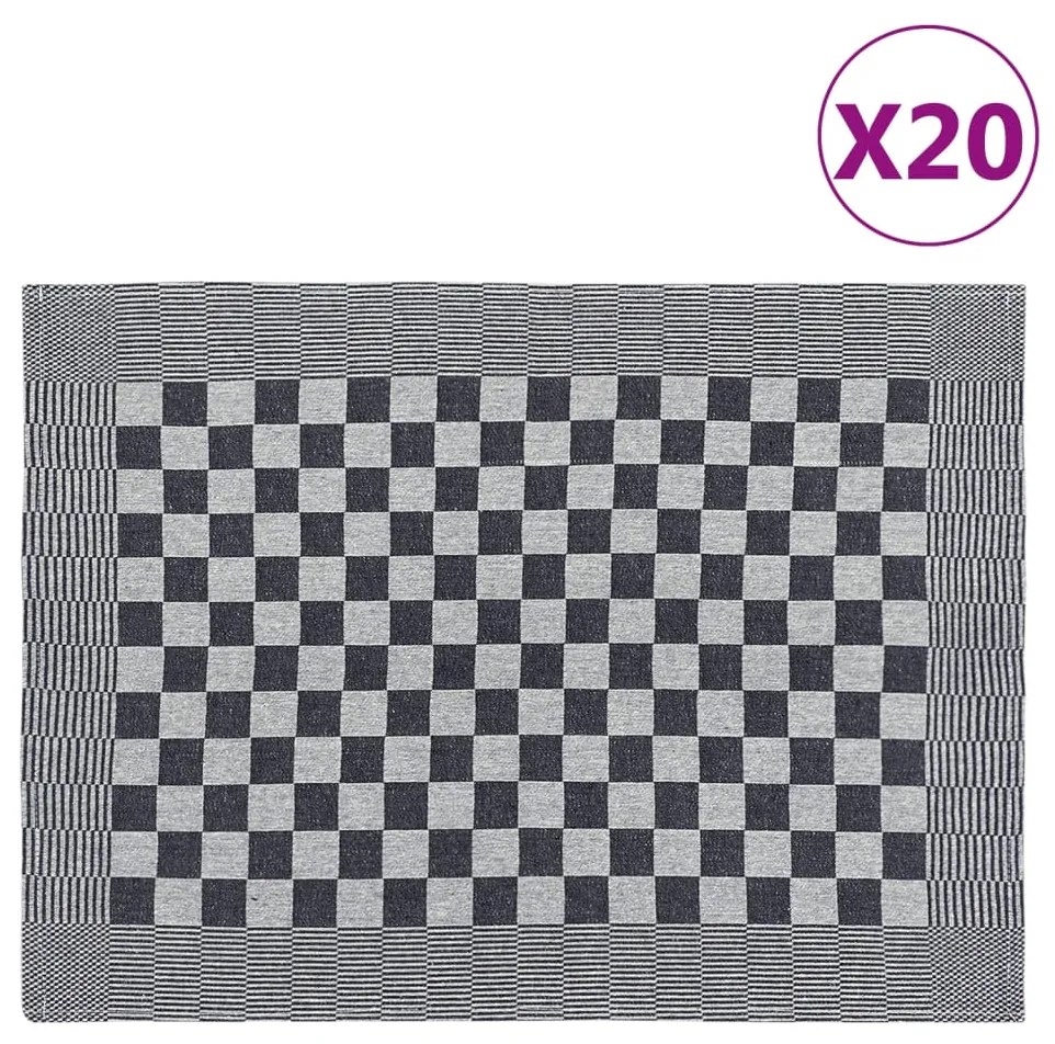 vidaXL Panos de cozinha 20 pcs 50x70 cm algodão preto e branco
