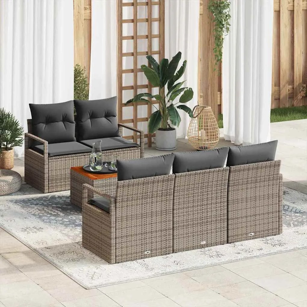 vidaXL Conjunto de Sofá de Jardim com 6 Peças e Almofadas Cinzas em Rattan Sintético