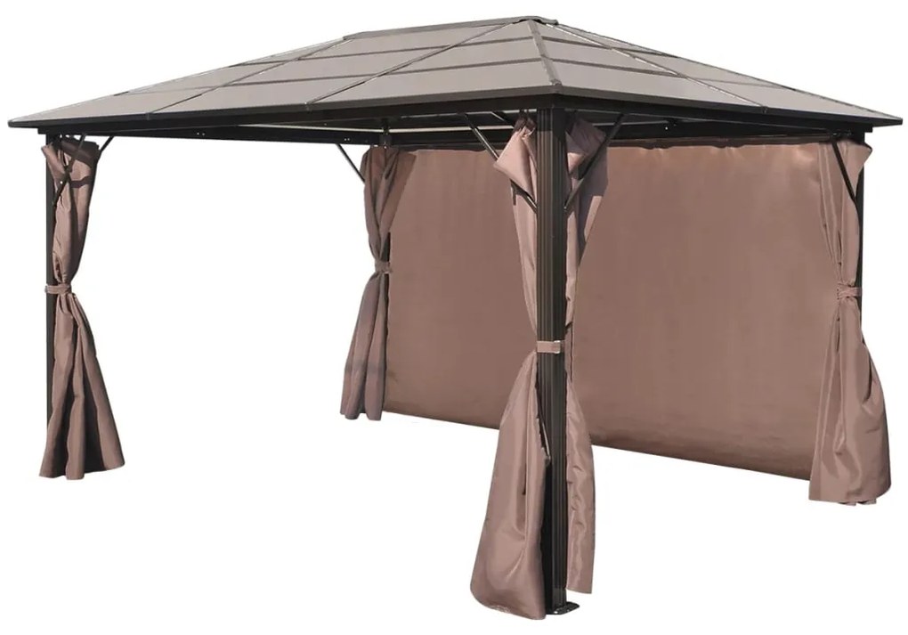 Gazebo com cortina 400 x 300 cm alumínio castanho