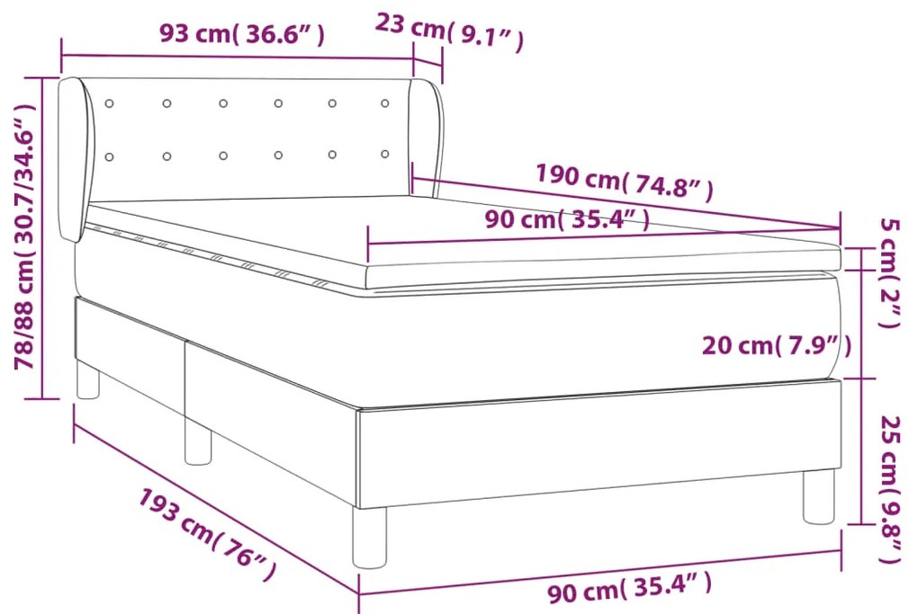 Cama com molas/colchão 90x190 cm couro artificial branco