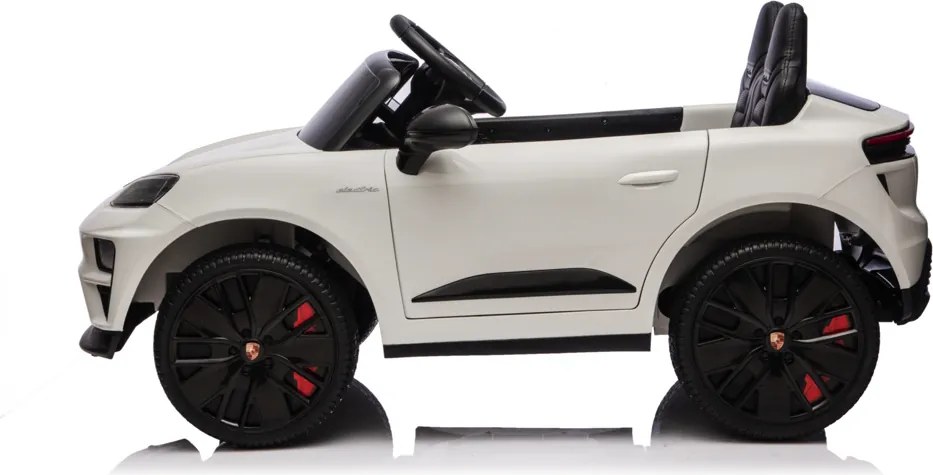Carro elétrico para crianças até 5 anos Porsche Macan Turbo 12V, com bateria de lítio, Pneus de borracha, Controle remoto Branco