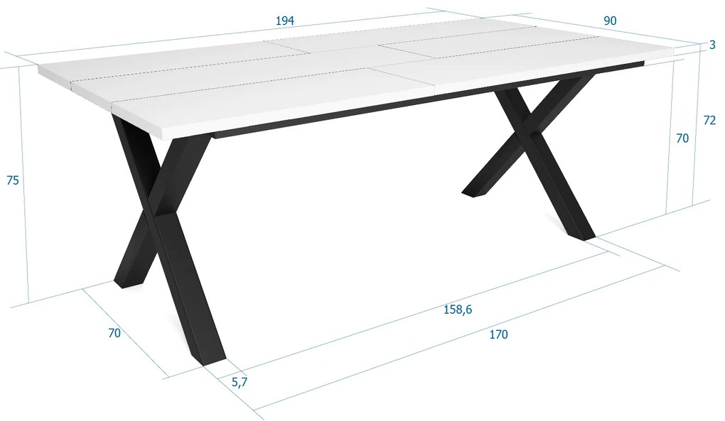 Mesa de sala de jantar | 10 pessoas | 200 | Robusto e estável graças à sua estrutura e pernas sólidas | Ideal para reuniões familiares | Branco | Esti