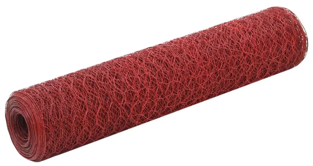 vidaXL Cerca arame galinheiro 25x0,75 m aço revestido a PVC vermelho