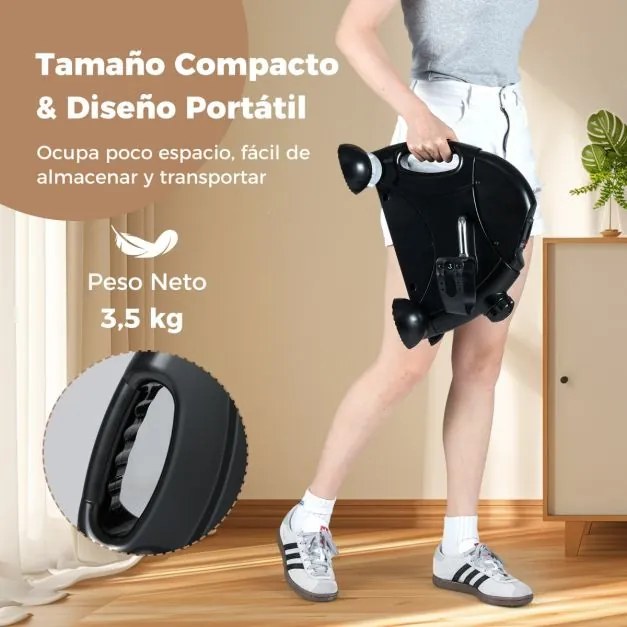 Mini bicicleta estática Máquina portátil para pedalar braços e pernas com ecrã LCD Bicicleta de pedal sob a secretária Preta