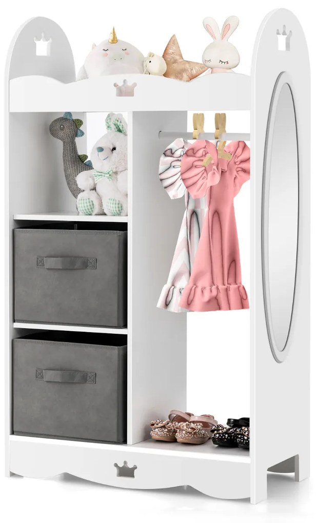 Roupeiro Infantil com Espelho 2 Cestos de Espelho e Organizador de Cabides e Roupa 66 x 34 x 116 cm Branco