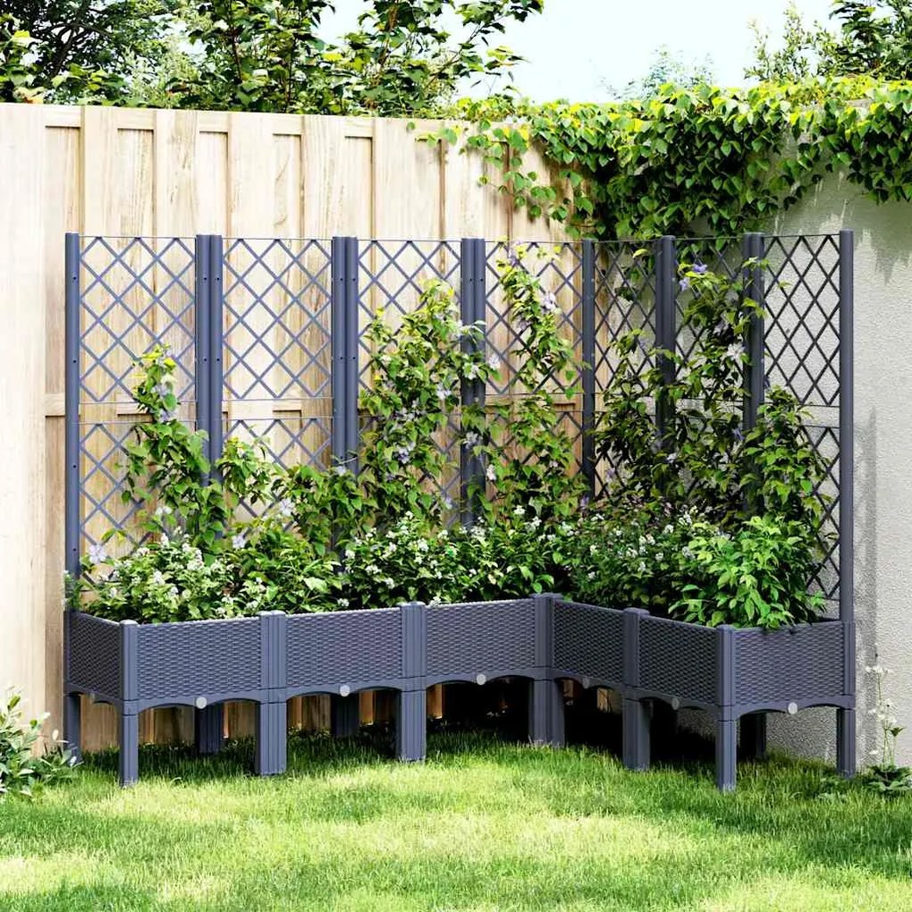 Vaso/floreira de jardim c/ treliça 160x120x142 cm PP cinzento azul