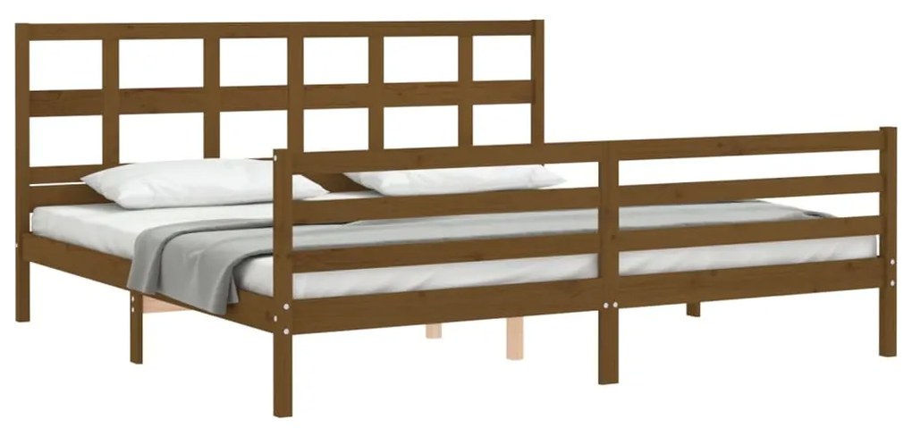 Estrutura cama c/ cabeceira 200x200cm maciço castanho-mel