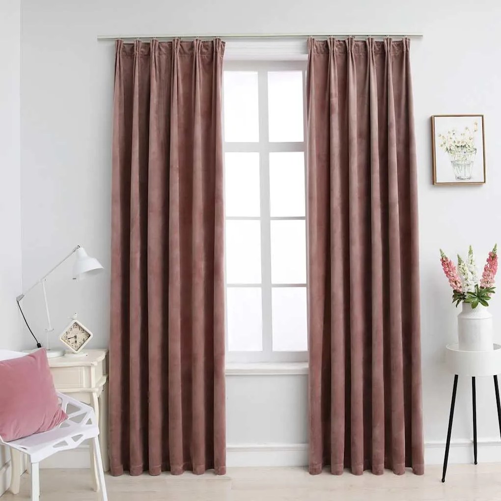 Cortinas blackout c/ ganchos 2 pcs 140x225cm veludo rosa antigo