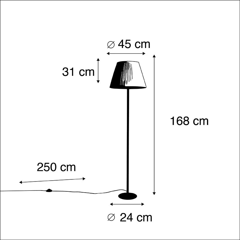 Candeeiro de pé moderno preto com aba-jour branco plissado 45 cm - Simplo