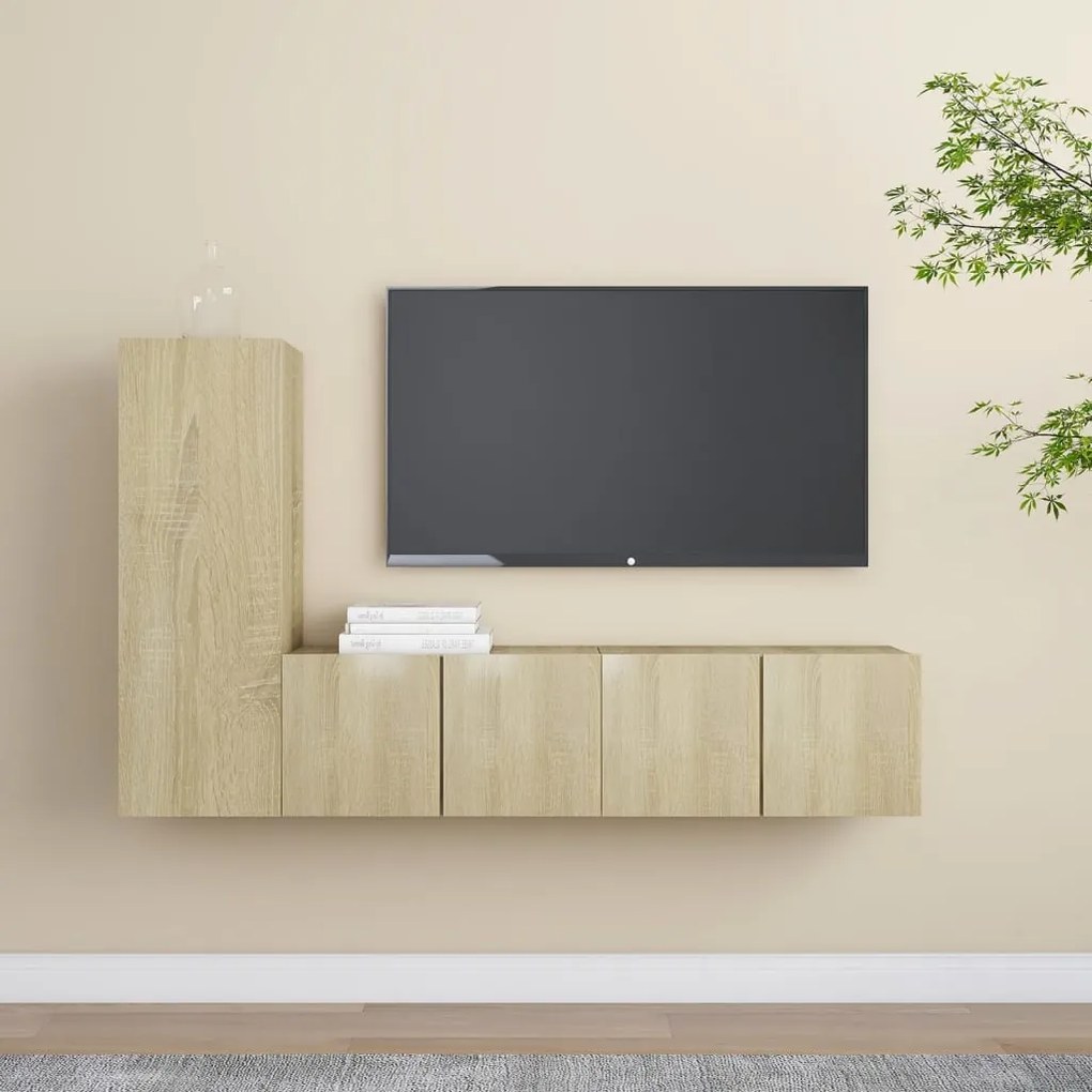 3 pcs conjunto móveis de TV derivados madeira carvalho sonoma