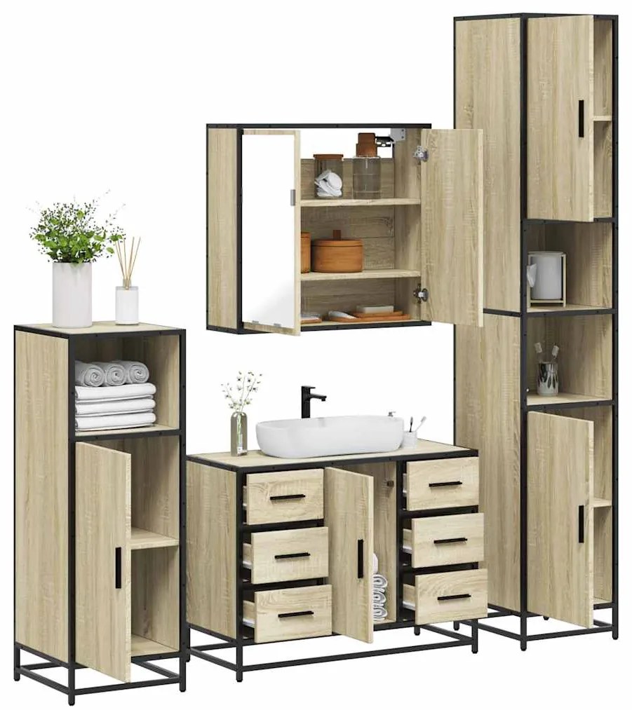 vidaXL 4 pcs conj. móveis casa banho derivados madeira carvalho sonoma