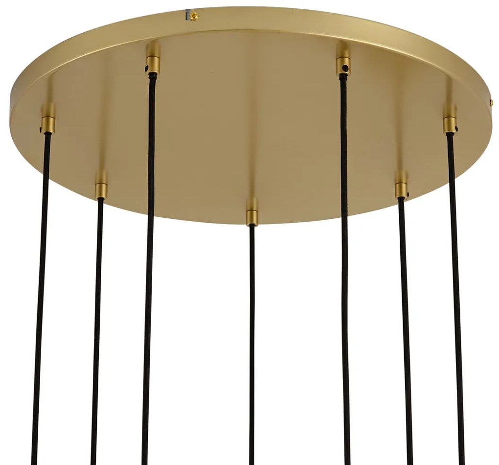 Candeeiro suspenso Art Deco dourado com vidro arco-íris 7 luzes - Sandra
