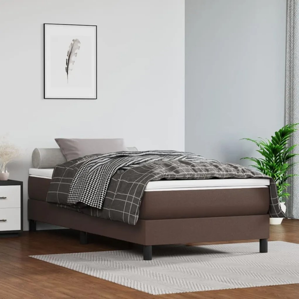 3120673 vidaXL Estrutura de cama 90x190 cm couro artificial castanho