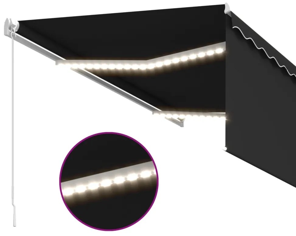 Toldo retrátil manual com estore/LED 3,5x2,5 m antracite