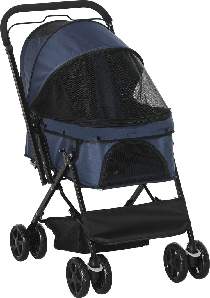 PawHut Carrinho para pets dobrável, 1 compartimento, 2 freios, incl. cinto de segurança, Azul | Aosom Portugal