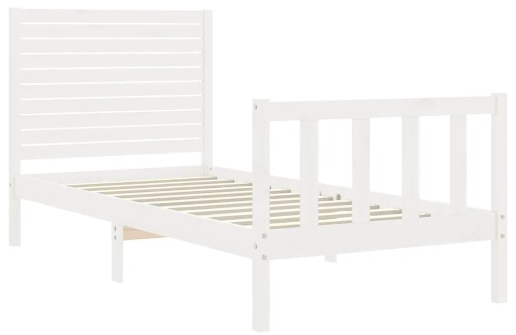 Estrutura de cama com cabeceira 100x200cm madeira maciça branco