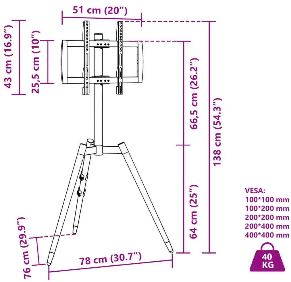 Suporte tripé p/ TV ecrãs de 37-65" Max VESA 400x400 mm 40kg