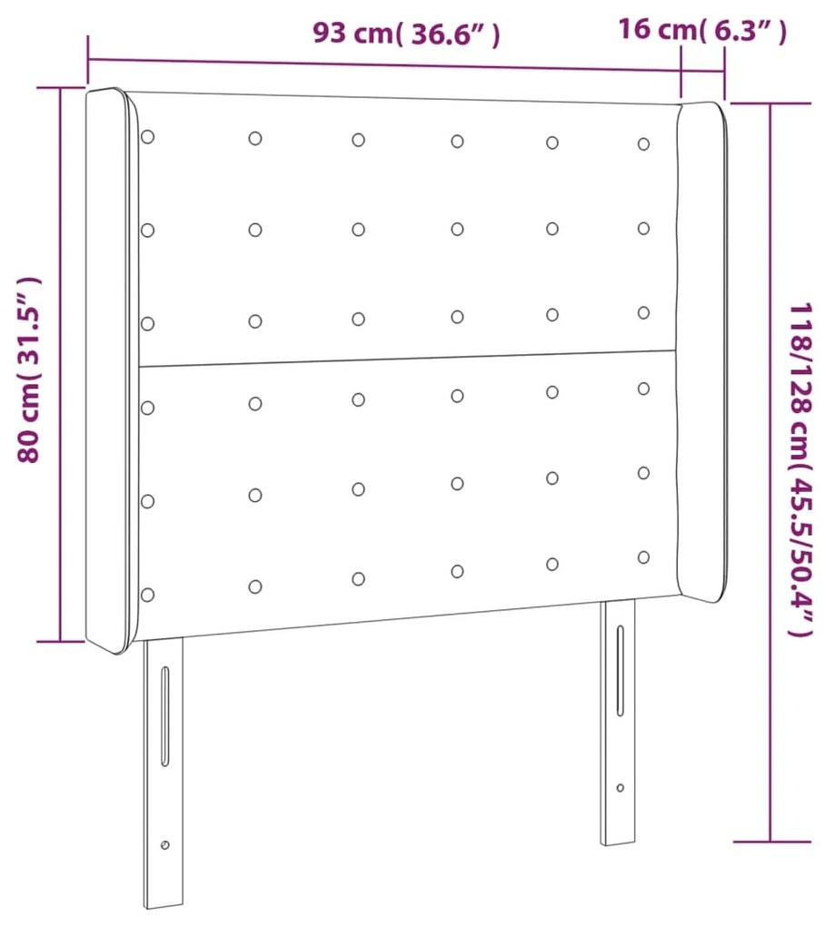 Cabeceira de cama c/ luzes LED veludo 93x16x118/128 cm rosa