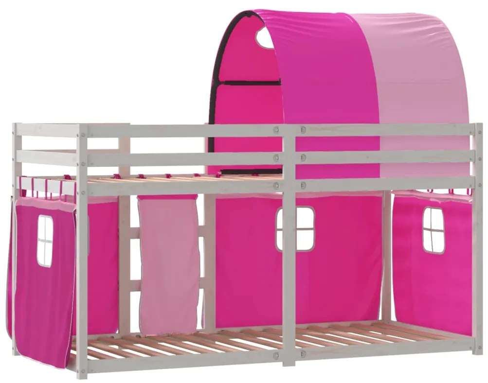 Beliche com cortinas 90x200 cm madeira de pinho maciça rosa