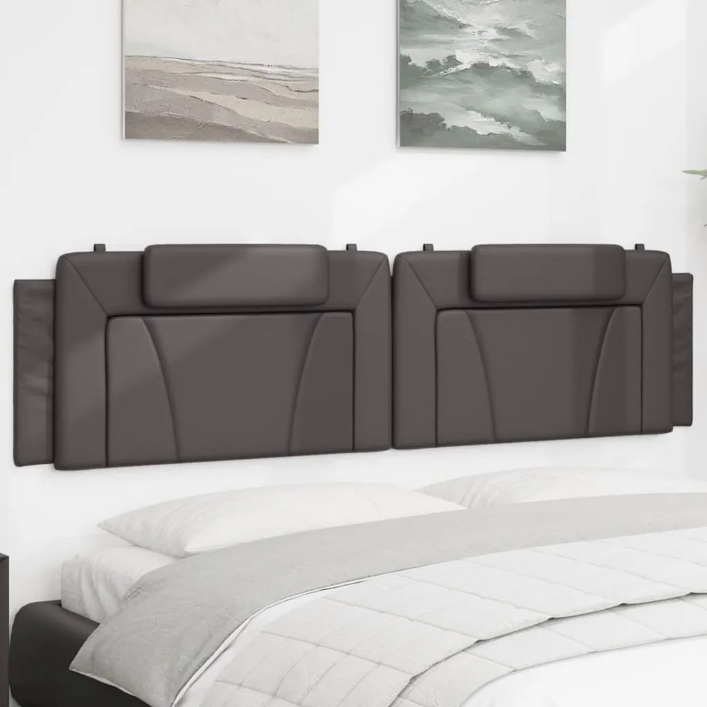 vidaXL Almofadão de cabeceira 200 cm couro artificial cinzento
