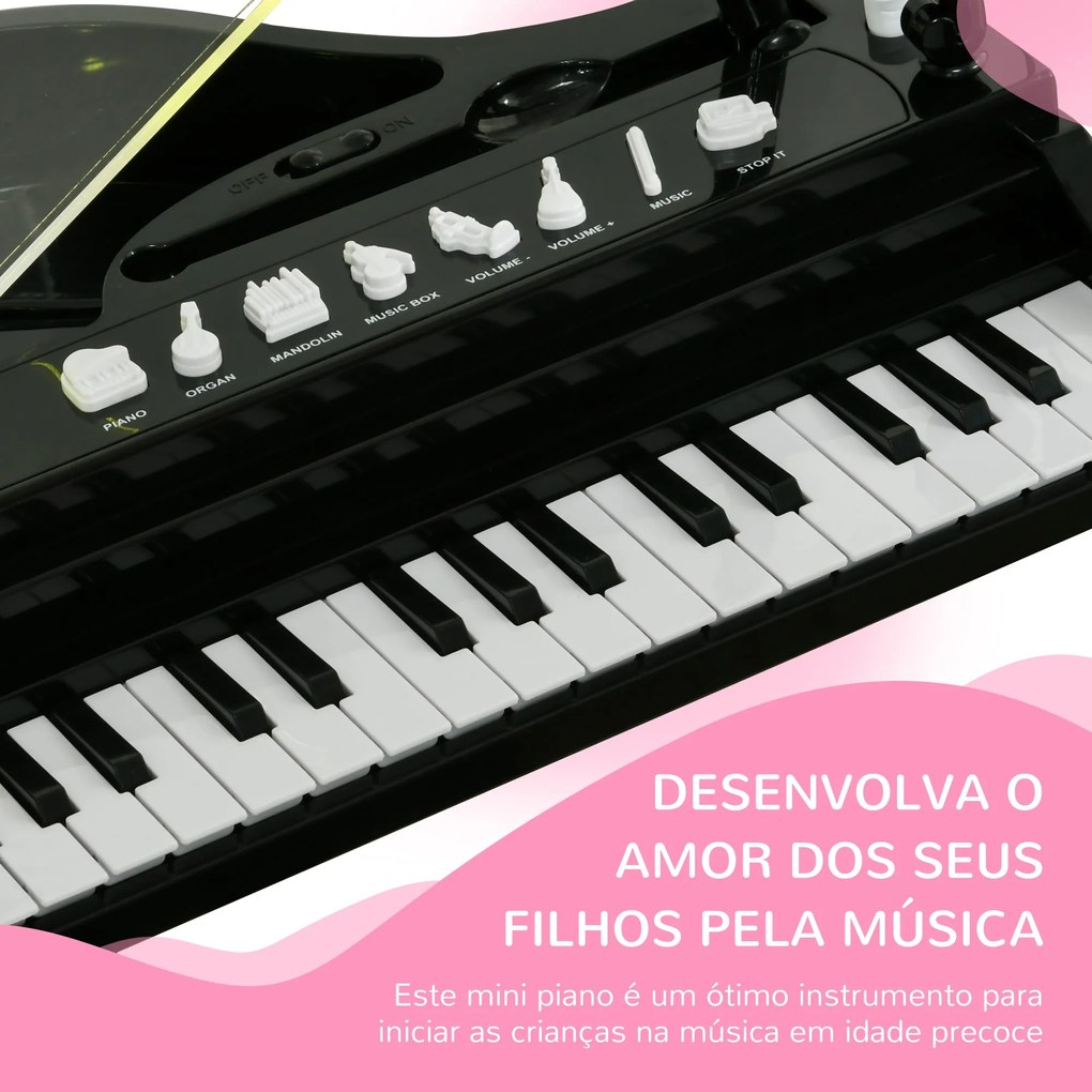 AIYAPLAY Piano Eletrónico para Crianças com 32 Teclas Piano com Microf