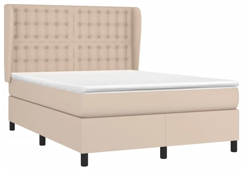 Cama com molas/colchão 140x190 cm couro artificial cappuccino