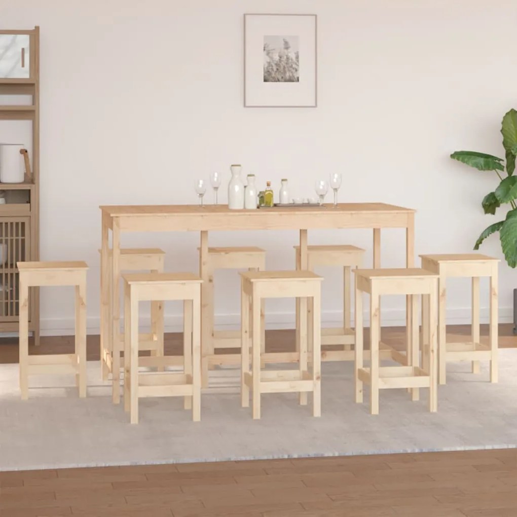 9 pcs conjunto de bar pinho maciço