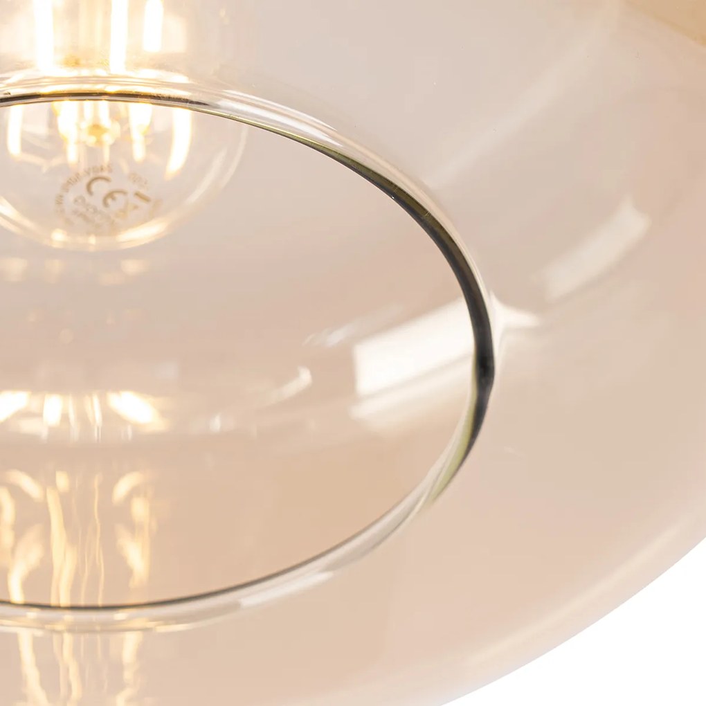LED Plafon Inteligente Preto com Vidro Âmbar incl. Wifi A60 - Bizle Art Deco