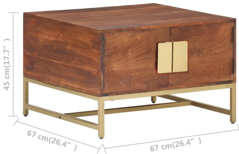 Mesa de centro 67x67x45cm madeira de acácia maciça castanho mel